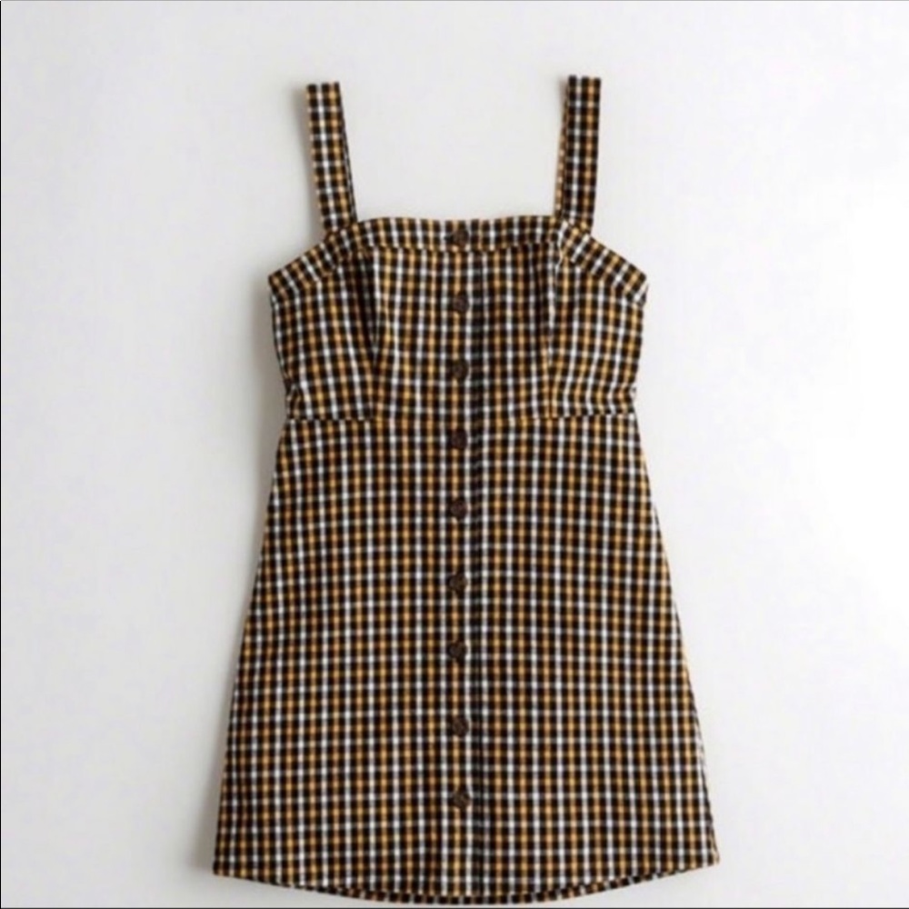 NWT Holister Gingham Black, yellow and White Mini Dress